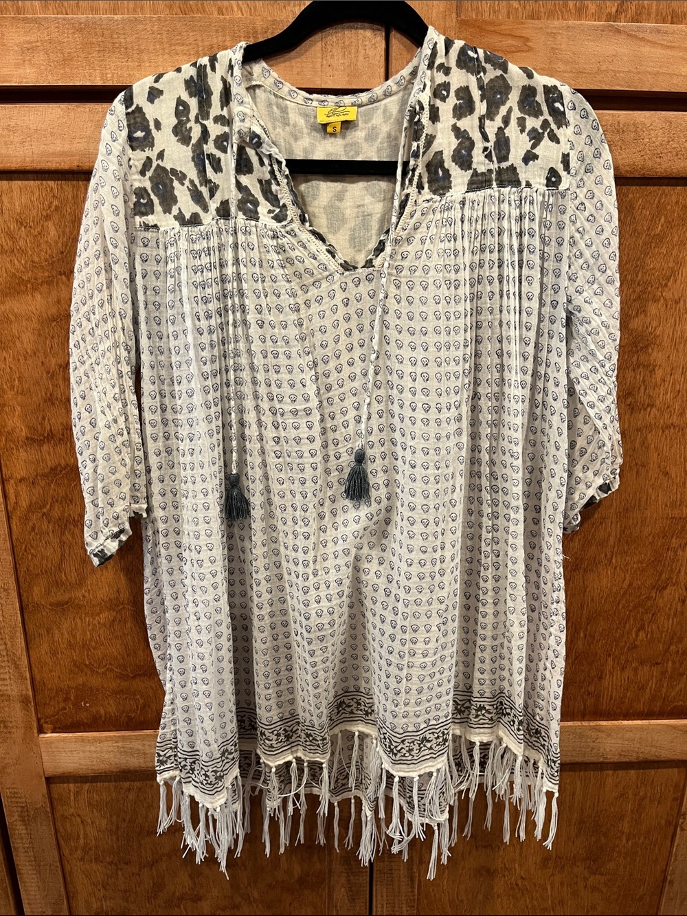Roberta Roller Rabbit Skull Patterned Boho Tassel Tunic Top - Women